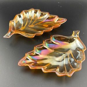 Vintage Carnival Glass Decorative Leaf Set of 2